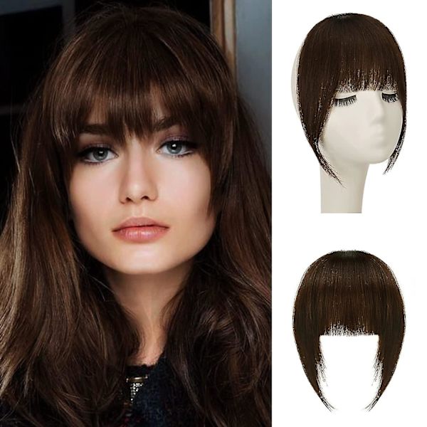 Clip In Bangs Real Hair Extensions French Bangs Flat Neat Bangs Clip Air Bangs (mellanbrun)