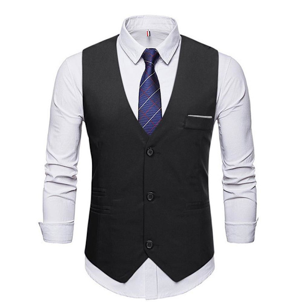 Herrväst med smal kostym casual affärsväst med tre knappar black 4XL