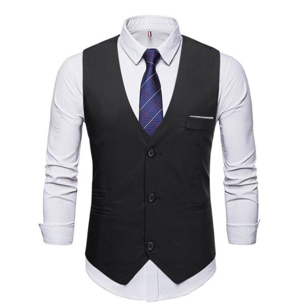 Herrväst med smal kostym casual affärsväst med tre knappar black 5XL