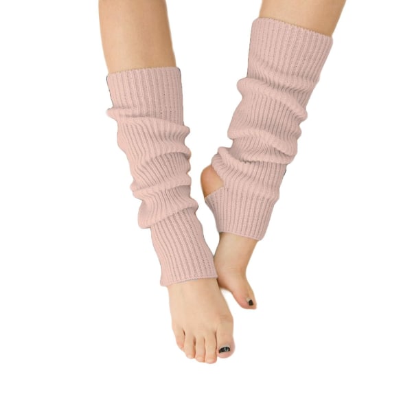 Kvinnor Vinter Extra mjuk över knähög fotlös stickad stigbygel benvärmare för yogabalettdans Pink