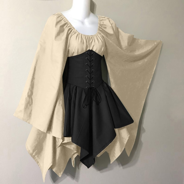 Svart gotisk klänning sommar medeltida renässansdräkt Apricot + black 4XL