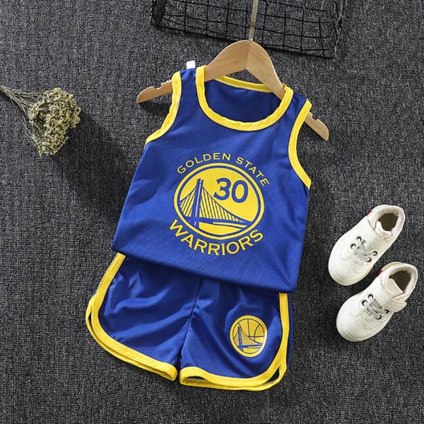 Baskettröja Training Suit Kits Tank Top Shirt + Shorts Set Blå Golden State Warriors 30 24-36 Månader