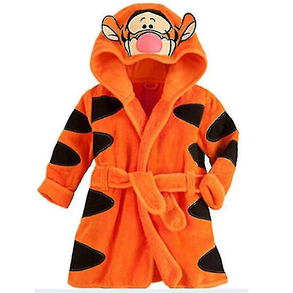 Barns pojkar och flickor huva fleece badrock Mjuk nattlinne Pyjamas Pyjamas Yellow Tiger