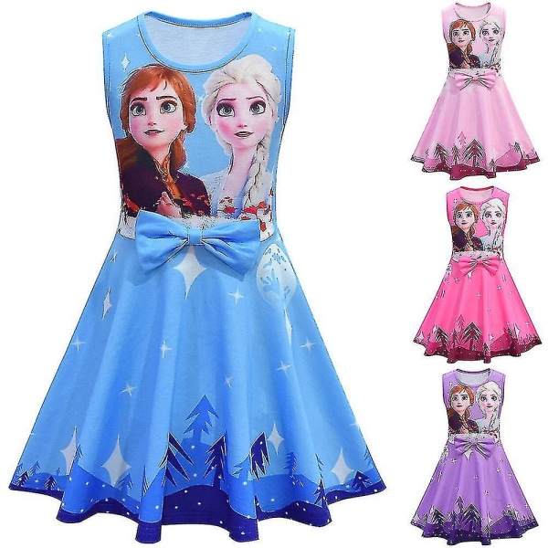 Barn Frozen Elsa Anna Sundress Girls Summer Sleeveless Bowknot Swing Dress Blue
