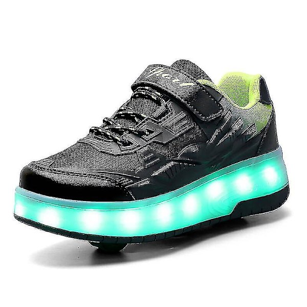 Childrens Sneakers Dubbelhjulsskor Led Light Skor Q7-yky Black 38