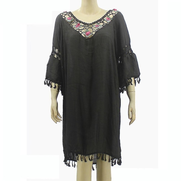 Half Sleeve Bikini Cover Up Tofs Hollow Out Beachwear Kaftan