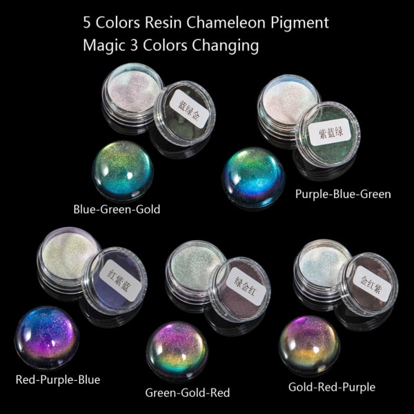 5 färg Magic Resin Pigment Mirror Rainbow Pearl Pulver Färgämne Epoxiharts Glitter Harts Smyckenstillverkning Ki