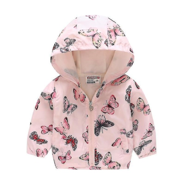 Toddler Barn Cartoon Hooded Windbreaker Långärmad Zip Up Jacket Coat Pink Butterfly