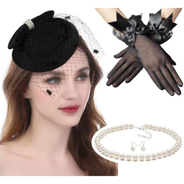 Handgjorda 1920-tals pannband Cosplay set för kvinnor Black
