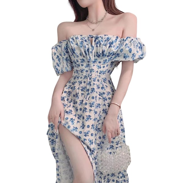Fransk fathalsad klänning för kvinnor Sexig Maxiklänning med slits framtill M
