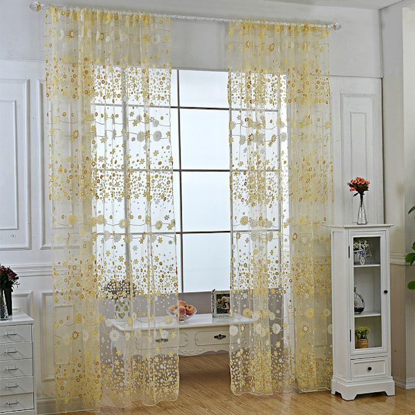 1 moderiktig blommig tyllgardin för dörrar och fönster yellow 100*270cm