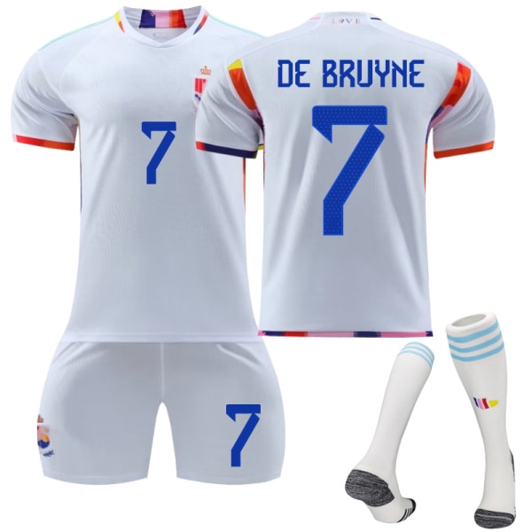 22-23 Qatar World Cup Belgien Borta Fotbollströja Dräkt för barn DE BRUYNE 7 Kids 20(110-120CM)