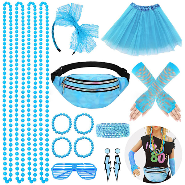 Halloween 80-tal Vintage Party Cosplay rekvisita Set Retro Tutu kjol black light blue