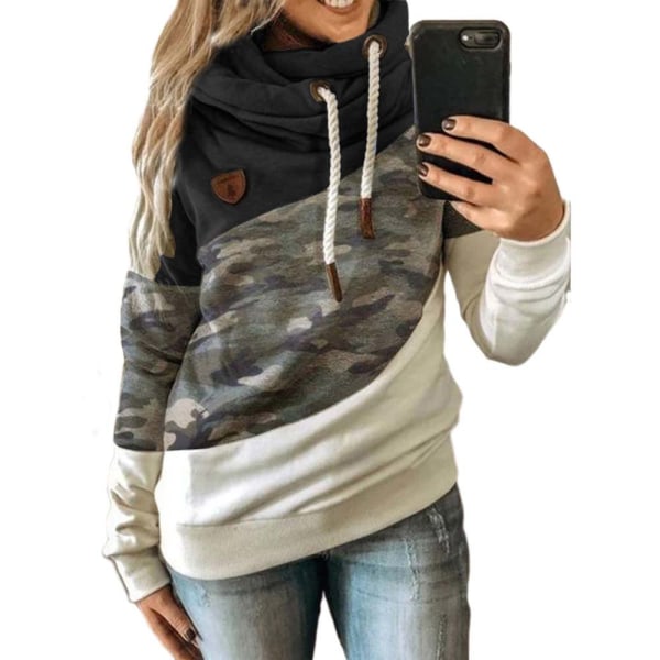 Huvtröja för kvinna med turtleneck sweatshirt hoodie sport camo tröja Camouflage+black S