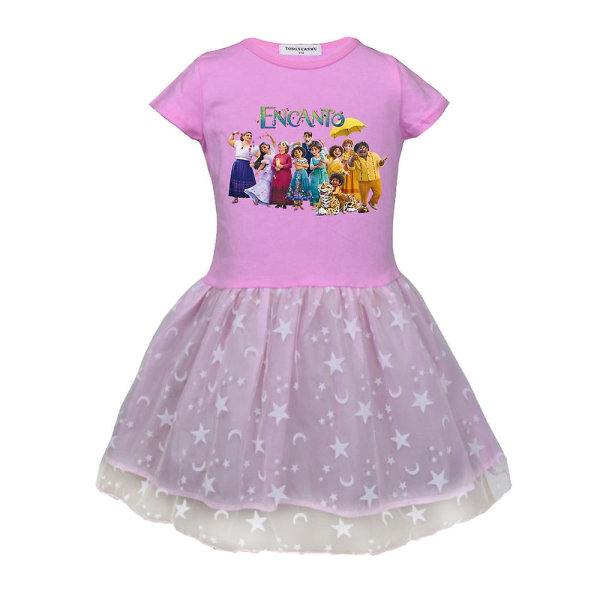 Encanto Family Printed Short T-Shirt Dress Mesh Dress Pink 11-12Years