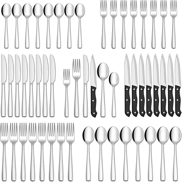 48-delat Set med biffknivar för 8, set i rostfritt stål för hemköket Restaurang Hotell, kök Sils set, Mirror Poli