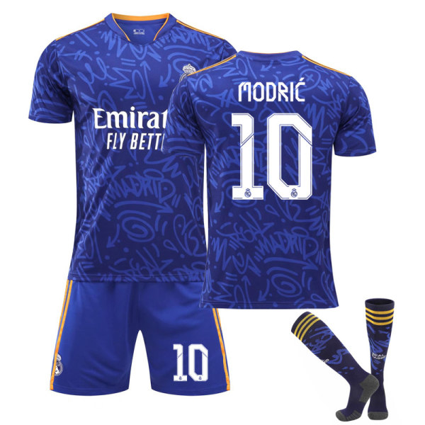 2022 Real Madrid Borta Royal Blue Fotbollströja Modric No.10 Fotbollströja 3-delade kit för barn Vuxna zV L(175-180CM)