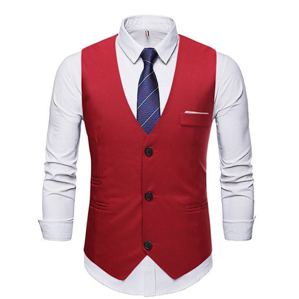 Herrväst med smal kostym casual affärsväst med tre knappar wine red M