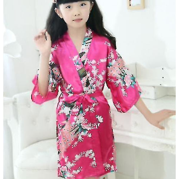 Barn Barn Satin Silke Robe Kimono Brudtärna Nattklänning Klänning Morgonrock A Rose 6 100cm