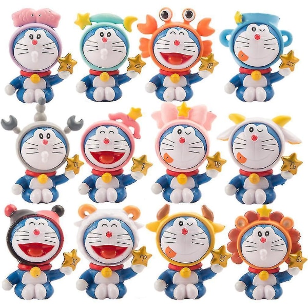 12 st Figur Set Doraemon 12 Constellation Toy Doll Anime Collection