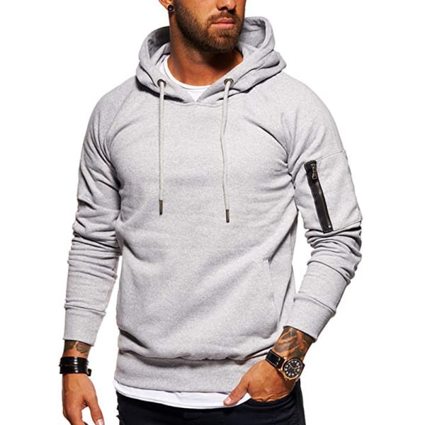 Herr långärmade huvtröjor Sport Fit Sweatshirt Solid Pullover Toppar White XL