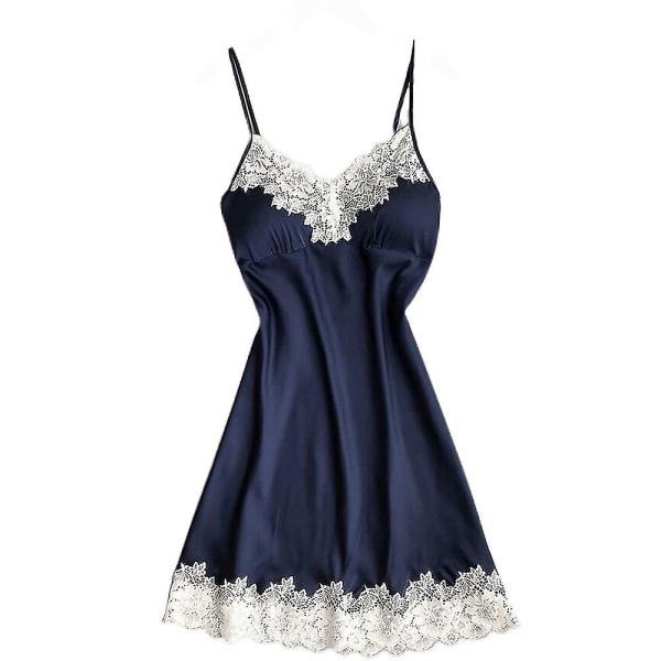 Kvinnor Sexig satin Nattlinne Underkläder Babydoll Spets Strappy A-line Sovkläder Underkläder M Navy Blue