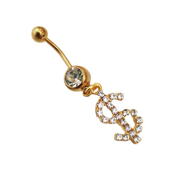 Dollartecken Kontanter Pengar Charm Navel Ring Body Jewel Gold