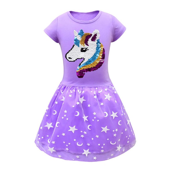 Unicorn Princess Dress Cosplay Party Costume Girl's Dress pink 130cm Purple 130cm