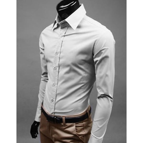 Lyxskjortor Herr Casual Collared Formella Slim Fit Shirts Toppar Grey M