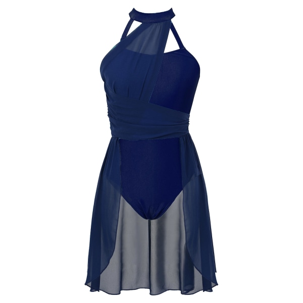 Kvinnor ärmlös balettdansklänning Vuxen samtida lyrisk dansdräkter Gymnastik Leotards Scen Ballroom Dancewear A Navy Blue XS