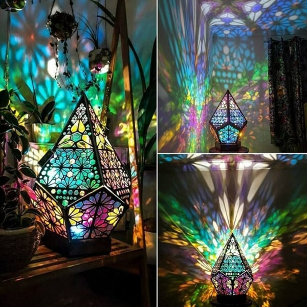 Bohemisk dekorativ lampa färgglad trä ihålig geometrisk retro