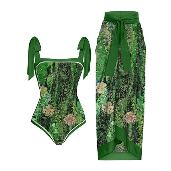 Vintage bikini dam i ett stycke baddräktsklänning i två set L