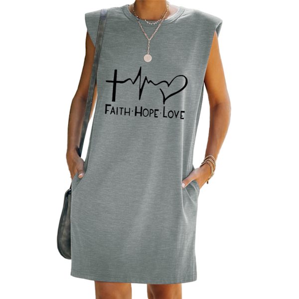 Sommarmode för damer Elegant printed ärmlös midiklänning grey L