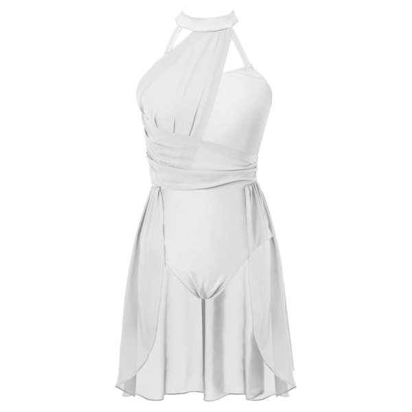 Kvinnor ärmlös balettdansklänning Vuxen samtida lyrisk dansdräkter Gymnastik Leotards Scen Ballroom Dancewear A White XL