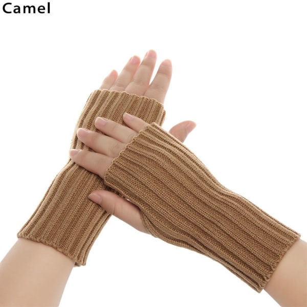 Långstickade handskar Fingerless vantar Armvärmare CAMEL camel