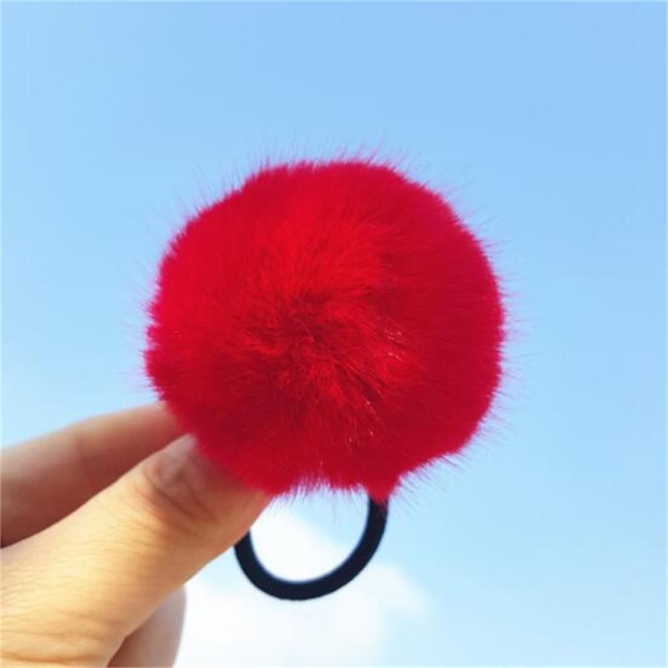 Plysch Ball Hårband Elastiska gummiband RÖDA