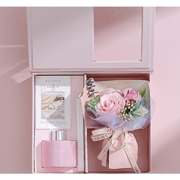 Tvål blomma presentförpackning, kreativ gåva aromaterapi bukett pink