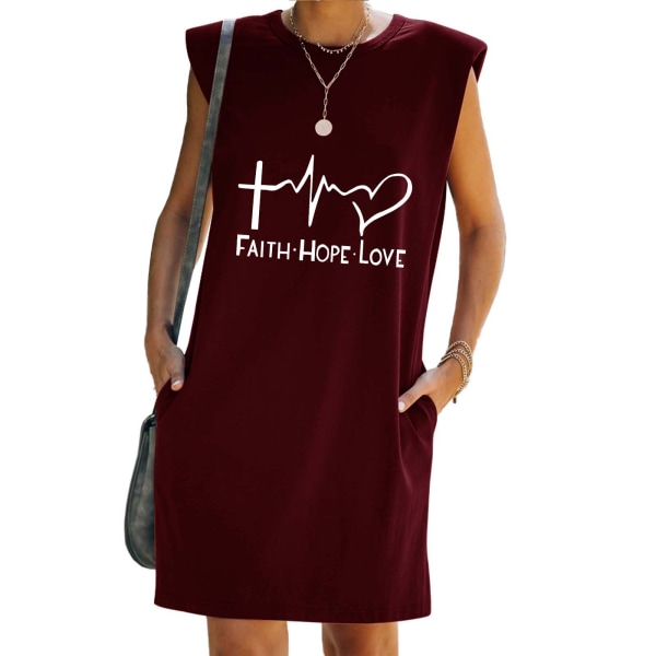 ommarmode för damer Elegant printed ärmlös midiklänning wine red S