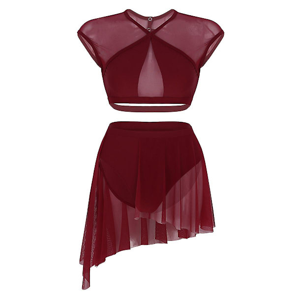 Kvinnor ärmlös balettdansklänning Vuxen samtida lyrisk dansdräkter Gymnastik Leotards Scen Ballroom Dancewear B Wine Red XL