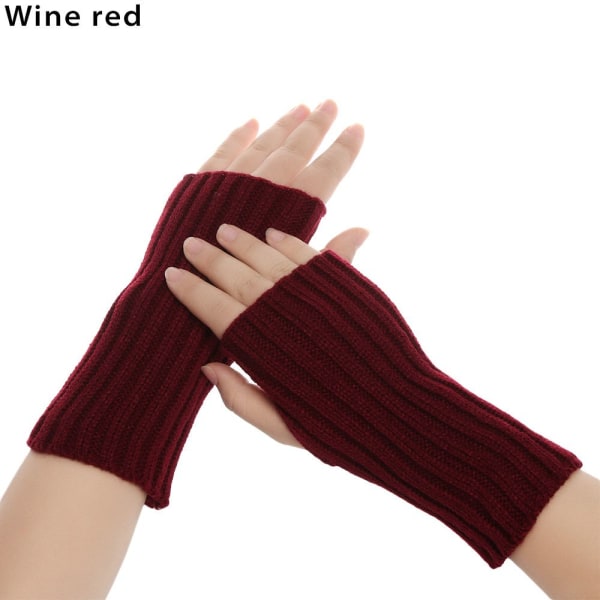 Långstickade handskar Fingerless vantar Armvärmare VIN RÖD wine red