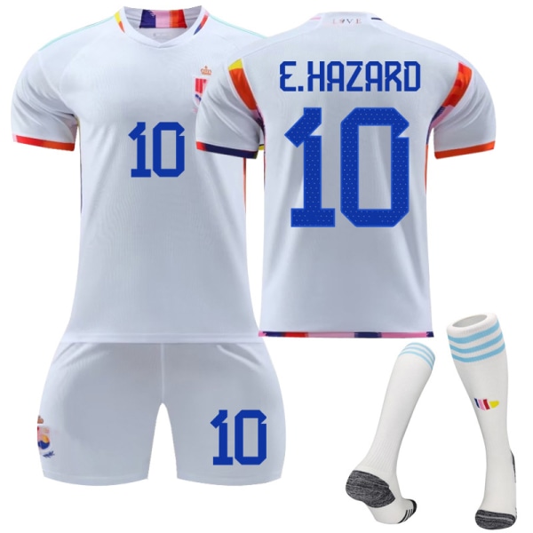 22-23 Qatar World Cup Belgien Borta Fotbollströja Dräkt för barn E.HAZARD 10 XL