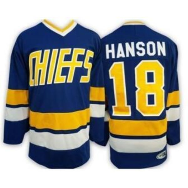 Hanson Brothers Jersey Chiefs #18 HANSON Movie Hockey Jersey blue M