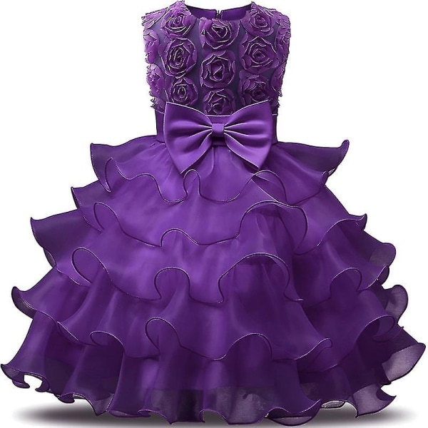 Festklänningar för barn Bröllopsfödelsedagstjejer Spetsklänningar Purple 120cm