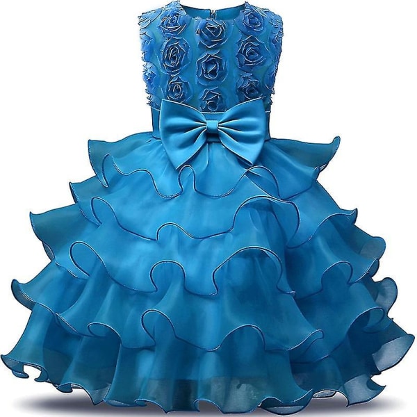 Festklänningar för barn Bröllopsfödelsedagstjejer Spetsklänningar Blue 120cm