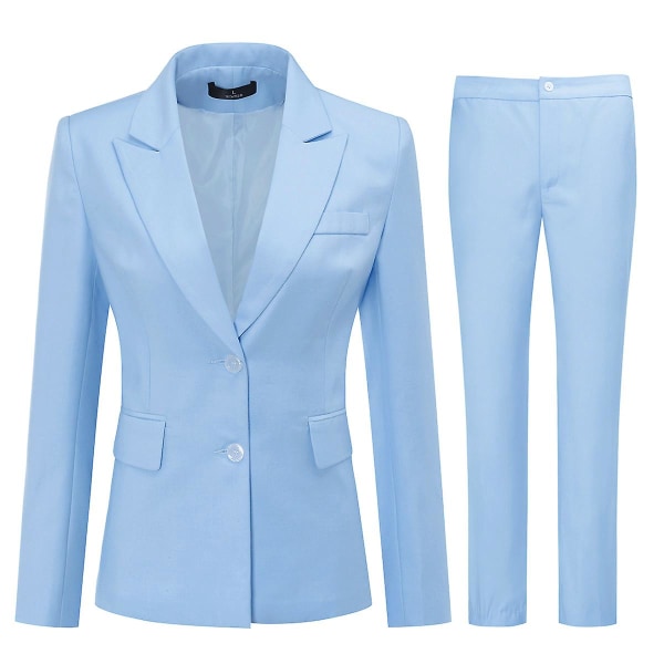 Allthemen Dam 2-delad Professionell Business Office Peaked Lapel Enfärgad Slim Fit Kostym (Blazer + Byxor) Light Blue M