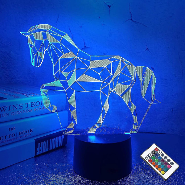 Nattljus för barn Häst Illusion 3d Nattljus Sänglampa 16 färger som ändras med fjärrkontroll Forts.
