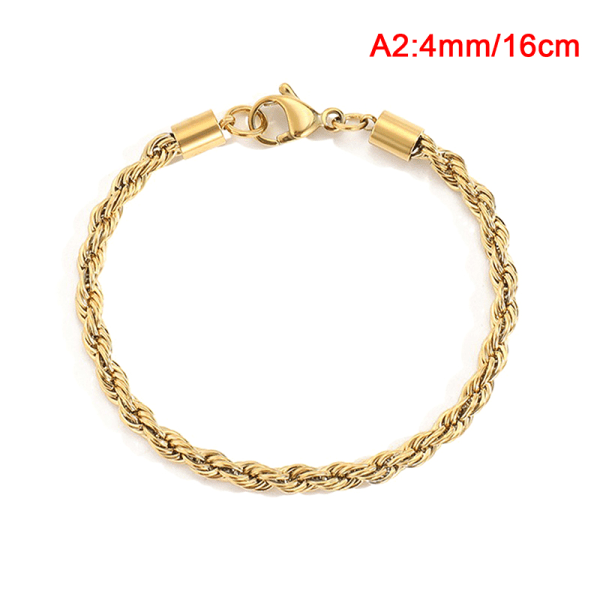 4MM rostfritt stål rep Chian armband för kvinnor berlock guld Gold 16cm