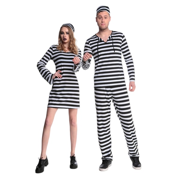Prisoner Cosplay Kläder för kvinnor Män Stripe Costume for women xl male money m