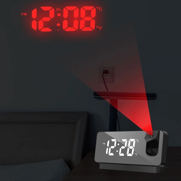 Projektionsväckarklocka USB Digital väckarklocka LED-display Black White