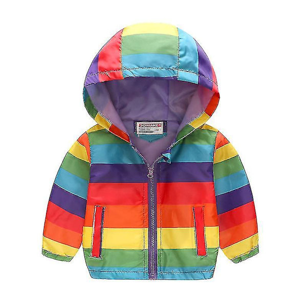 Toddler Barn Cartoon Hooded Windbreaker Långärmad Zip Up Jacket Coat Multi Striped